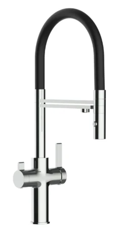 3 Wege Wasserhahn Küchenarmatur Spültischmischer FC, Verchromt, Mit 360° Schwenkbarem Schwarz Auslauf Und Abnehmbare 2 Strahl Handbrause