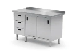 Edelstahl Gastro-Arbeitstisch Mit 3 Schubladen Und 2 Schiebetüren | AISI 430 Qualität | HxBxT 85x170x70cm