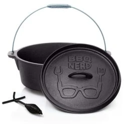 BBQ-Nerd© Dutch Oven "Starter" 10,7L Mit Füßen | Bereits Eingebrannt | Gusseisen Feuertopf, Bräter Mit Deckel Inkl. Deckelheber