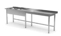 Edelstahl Gastro-Spültisch Mit 2 Spülbecken (links) & Doppelte Arbeitsfläche | AISI 430 Qualität | HxBxT 85x210x70