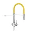 3 Wege Wasserhahn Küchenarmatur Spültischmischer BOD, Verchromt, Mit 360° Schwenkbarem Gelb Auslauf Und Abnehmbare 2 Strahl Handbrause