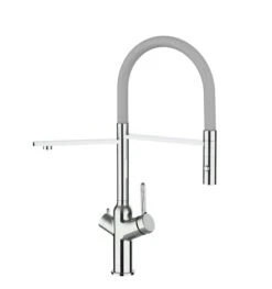 3 Wege Wasserhahn Küchenarmatur Spültischmischer BOD, Verchromt, Mit 360° Schwenkbarem Grau Auslauf Und Abnehmbare 2 Strahl Handbrause