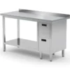 Edelstahl Gastro-Arbeitstisch Mit 2 Schubladen Rechts Sowie Grundboden Und Aufkantung | AISI 430 Qualität | HxBxT 85x170x70cm