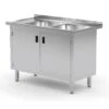 Edelstahl Gastro-Spültisch Mit 2 Spülbecken (rechts) & 2 Scharniertüren + Arbeitsfläche | AISI 430 Qualität | HxBxT 85x120x70