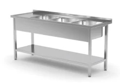 Edelstahl Gastro-Spültisch Mit 3 Spülbecken & Ablagefach (rechts) | AISI 430 Qualität | HxBxT 85x180x60