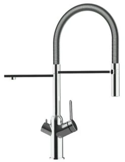 3 Wege Wasserhahn Küchenarmatur Spültischmischer BOD, Verchromt, Mit 360° Schwenkbarem Stahlfeder Auslauf Und Abnehmbare 2 Strahl Handbrause