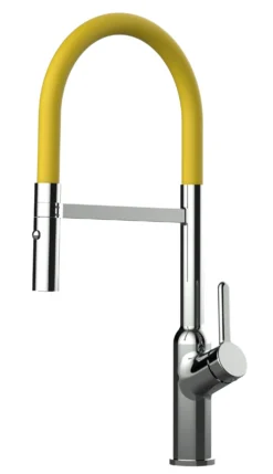 Wasserhahn Küchenarmatur Spültischmischer BOD, Verchromt, Mit 360° Schwenkbarem Gelb Auslauf Und Abnehmbare 2 Strahl Handbrause