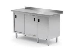 Edelstahl Gastro-Arbeitstisch Mit 1 Klapptür Links Und 2 Schiebetüren | AISI 430 Qualität | HxBxT 85x160x60cm
