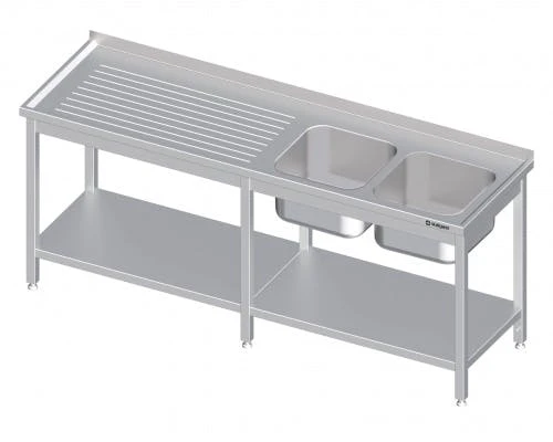 Spültisch Mit Grundboden, Mit Zwei Becken, Mit Aufkantung, Verschweißt : 2700x600x850 Mm Becken Links 7 Spültisch Mit Grundboden, Mit Zwei Becken, Mit Aufkantung, Verschweißt : 2700x600x850 Mm Becken Links – Bild 7