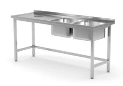 Edelstahl Gastro-Spültisch Mit 2 Spülbecken (rechts) + Öffnung Für Abfälle | AISI 430 Qualität | HxBxT 85x150x60