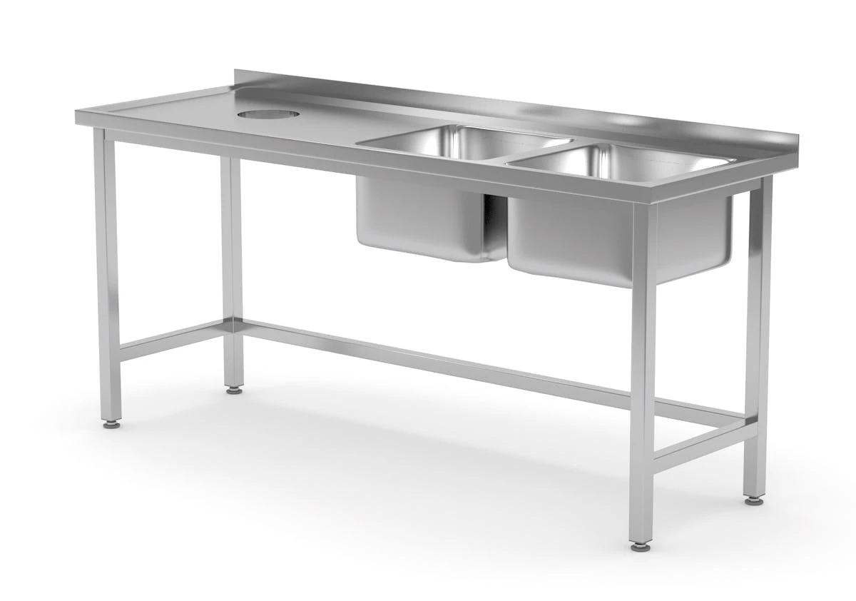 Edelstahl Gastro-Spültisch Mit 2 Spülbecken (rechts) + Öffnung Für Abfälle | AISI 430 Qualität | HxBxT 85x150x60 1 Edelstahl Gastro-Spültisch Mit 2 Spülbecken (rechts) + Öffnung Für Abfälle | AISI 430 Qualität | HxBxT 85x150x60