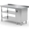 Edelstahl Gastro-Arbeitstisch Mit Klapptür Rechts Sowie Grund- Und Zwischenboden Und Aufkantung | AISI 430 Qualität | HxBxT 85x170x70cm