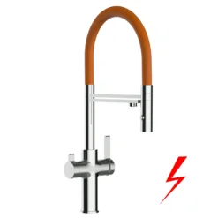 Niederdruck 3 Wege Wasserhahn Küchenarmatur Spültischmischer FC, Verchromt, Mit 360° Schwenkbarem Orange Auslauf Und Abnehmbare 2 Strahl Handbrause