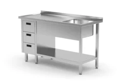 Edelstahl Gastro-Spültisch Mit Ablagefach & 2 Schubladen (Becken Rechts) | AISI 430 Qualität | HxBxT 85x180x70 -Wenko Verkäufe 535f1441 b827 4ff3 ba6c 37696d398e57