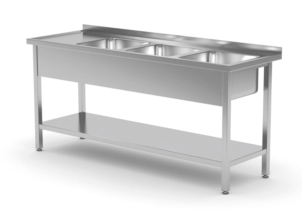 Edelstahl Gastro-Spültisch Mit 2 Spülbecken (rechts) & 3 Schubladen | AISI 430 Qualität | HxBxT 85x150x60 4 Edelstahl Gastro-Spültisch Mit 2 Spülbecken (rechts) & 3 Schubladen | AISI 430 Qualität | HxBxT 85x150x60 – Bild 4