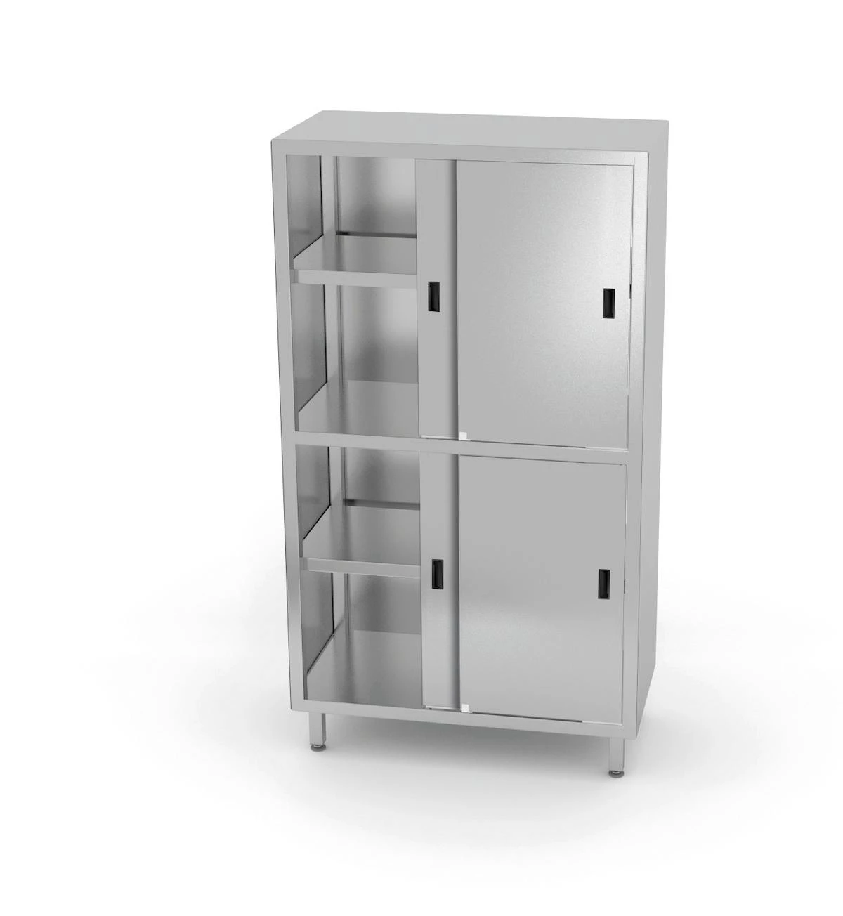 Edelstahl Gastro-Vorratsschrank Offen Mit Trennwand Und Schiebetüren | AISI 430 Qualität | HxBxT 180x80x50 2 Edelstahl Gastro-Vorratsschrank Offen Mit Trennwand Und Schiebetüren | AISI 430 Qualität | HxBxT 180x80x50 – Bild 2