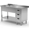 Edelstahl Gastro-Spültisch Mit Ablagefach & 3 Schubladen (Becken Links) | AISI 430 Qualität | HxBxT 85x180x70