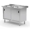 Edelstahl Gastro-Spültisch Mit 2 Spülbecken (links) & 2 Schiebetüren + Arbeitsfläche | AISI 430 Qualität | HxBxT 85x120x70