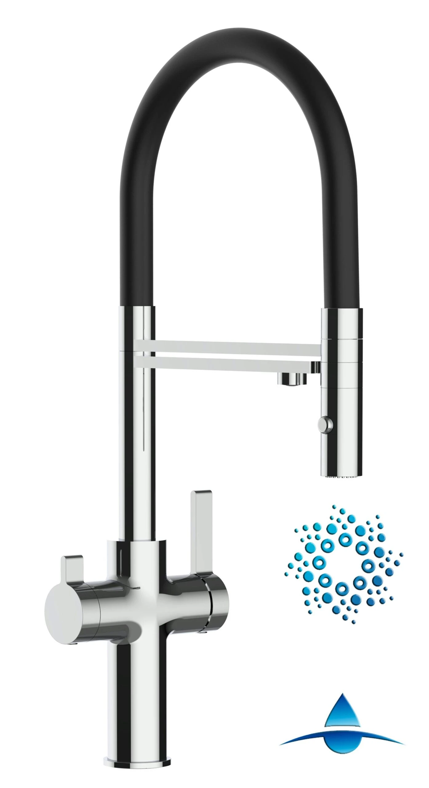 3 Wege Wasserhahn Küchenarmatur Spültischmischer FC, Verchromt, Mit 360° Schwenkbarem Schwarz Auslauf Und Abnehmbare 2 Strahl Handbrause 3 3 Wege Wasserhahn Küchenarmatur Spültischmischer FC, Verchromt, Mit 360° Schwenkbarem Schwarz Auslauf Und Abnehmbare 2 Strahl Handbrause – Bild 3