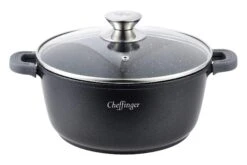 Kochtopf Aluguss Glasdeckel Induktion Marmorbeschichtung Suppentopf Pfanne Ø24cm