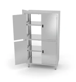 Edelstahl Gastro-Vorratsschrank Offen Mit Trennwand Und Scharniertüren | AISI 430 Qualität | HxBxT 180x100x50