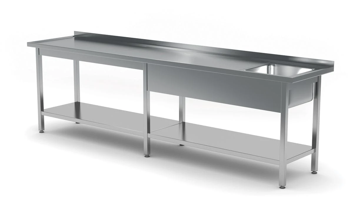 Edelstahl Gastro-Spültisch Lang Mit Arbeitsfläche & Ablagefach (Becken Rechts) | AISI 430 Qualität | HxBxT 85x210x60 6 Edelstahl Gastro-Spültisch Lang Mit Arbeitsfläche & Ablagefach (Becken Rechts) | AISI 430 Qualität | HxBxT 85x210x60 – Bild 6