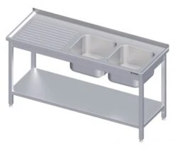 Spültisch Mit Grundboden, Mit Zwei Becken, Mit Aufkantung, Verschweißt : 2700x600x850 Mm Becken Links