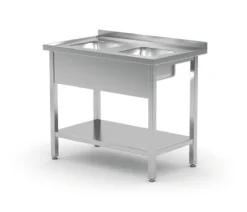 Edelstahl Gastro-Spültisch Mit 2 Kleinen Spülbecken (mit Ablagefach) | AISI 430 Qualität | HxBxT 85x90x60