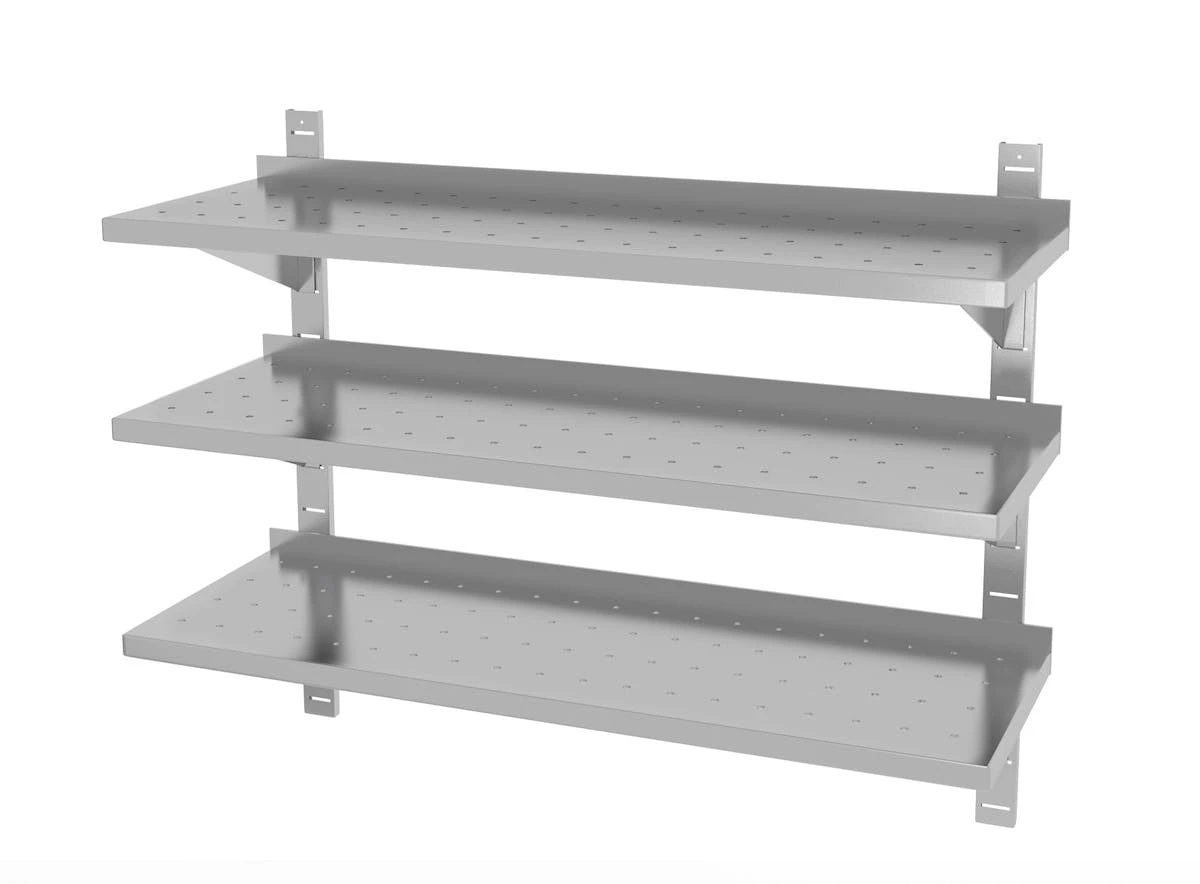 Edelstahl Gastro-Wandboard Verstellbar & Perforiert (3 Ablagefächer) | AISI 430 Qualität | HxBxT 87,5x110x40 4 Edelstahl Gastro-Wandboard Verstellbar & Perforiert (3 Ablagefächer) | AISI 430 Qualität | HxBxT 87,5x110x40 – Bild 4