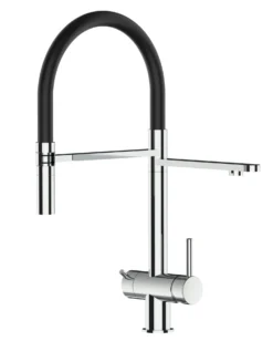 3 Wege Wasserhahn Küchenarmatur Spültischmischer, Edelstahl Massiv, 360° Schwenkbarem Schwarz Auslauf, Abnehmbare 2 Strahl Handbrause, Poliert