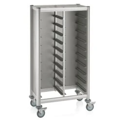 WAS Germany - Tablettwagen Trolley Mensa, Für 2x10 Tabletts, Silber, 86 X 51 X 165 Cm, MDF Holzoptik/Alu (1955245)
