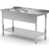 Edelstahl Gastro-Spültisch Mit 2 Spülbecken (links) & Ablagefach | AISI 430 Qualität | HxBxT 85x120x70