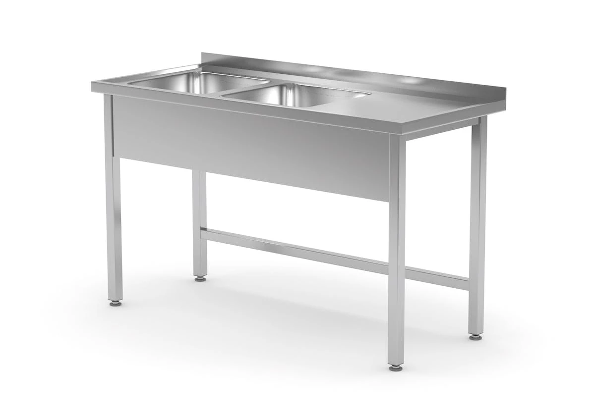 Edelstahl Gastro-Spültisch Mit 2 Spülbecken (rechts) & Arbeitsfläche | AISI 430 Qualität | HxBxT 85x170x60 3 Edelstahl Gastro-Spültisch Mit 2 Spülbecken (rechts) & Arbeitsfläche | AISI 430 Qualität | HxBxT 85x170x60 – Bild 3