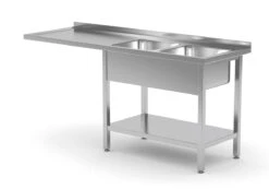 Edelstahl Gastro-Entladetisch Für Spülmaschinen Auf 4 Breinen + 2 Spülbecken (rechts) | AISI 430 Qualität | HxBxT 85x240x70 -Wenko Verkäufe bf17d086 1aa2 4596 b071 4bdc86155ac3