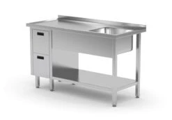 Edelstahl Gastro-Spültisch Mit Ablagefach & 2 Schubladen (Becken Rechts) | AISI 430 Qualität | HxBxT 85x180x70