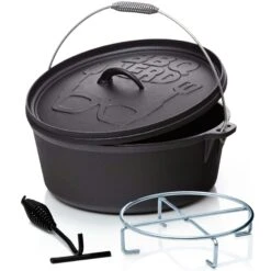 BBQ-Nerd© Dutch Oven "Starter" 10,7L Mit Ständer| Bereits Eingebrannt | Gusseisen Feuertopf, Bräter Mit Deckel Inkl. Deckelheber
