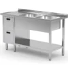 Edelstahl Gastro-Spültisch Mit 2 Spülbecken (rechts) & 2 Schubladen | AISI 430 Qualität | HxBxT 85x170x70