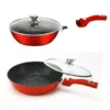 Cheffinger WOK Pfanne 30cm Induktion Aluguss Mit Deckel Antihaft Bratpfanne Abnehmbarer Griff Marmorbeschichtung Gastronomie Home Wokpfanne Rot