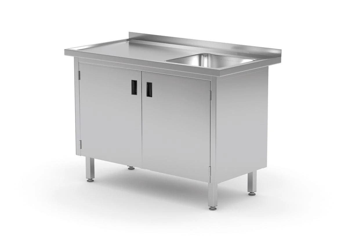 Edelstahl Gastro-Spültisch Mit Ablagefach & Scharniertüre (Becken Rechts) | AISI 430 Qualität | HxBxT 85x130x70 2 Edelstahl Gastro-Spültisch Mit Ablagefach & Scharniertüre (Becken Rechts) | AISI 430 Qualität | HxBxT 85x130x70 – Bild 2