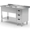 Edelstahl Gastro-Spültisch Mit 2 Spülbecken (links) & 3 Schubladen | AISI 430 Qualität | HxBxT 85x180x60