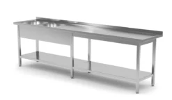 Edelstahl Gastro-Spültisch Mit 2 Spülbecken (links) & Doppelte Arbeitsfläche + Ablagefach | AISI 430 Qualität | HxBxT 85x220x70 -Wenko Verkäufe e394bb29 e9c1 47ed a856 8d4f0cd02a0c 1