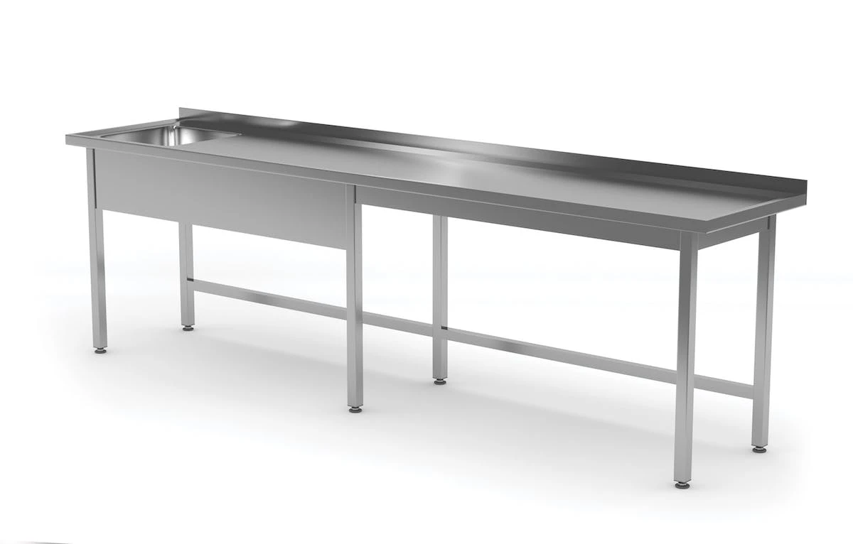 Edelstahl Gastro-Spültisch Lang Mit Arbeitsfläche (Becken Links) | AISI 430 Qualität | HxBxT 85x210x60 7 Edelstahl Gastro-Spültisch Lang Mit Arbeitsfläche (Becken Links) | AISI 430 Qualität | HxBxT 85x210x60 – Bild 7