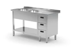 Edelstahl Gastro-Spültisch Mit 2 Spülbecken (rechts) & 3 Schubladen | AISI 430 Qualität | HxBxT 85x160x70 11 Edelstahl Gastro-Spültisch Mit 2 Spülbecken (rechts) & 3 Schubladen | AISI 430 Qualität | HxBxT 85x160x70 -Wenko Verkäufe f40e2961 8a77 498f 937d 986f4349144e