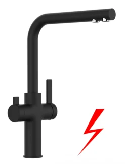 Niederdruck 3 Wege Wasserhahn Küchenarmatur Spültischmischer FC, Schwarz Matt Mit 360° Schwenkbarem L-Auslauf