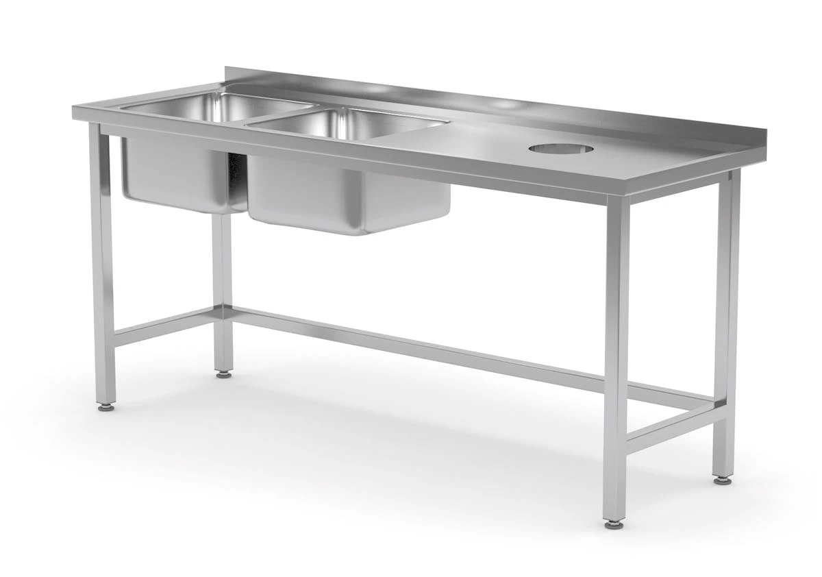 Edelstahl Gastro-Spültisch Mit Öffnung Für Abfälle & Spülbecken (links) | AISI 430 Qualität | HxBxT 85x150x60 2 Edelstahl Gastro-Spültisch Mit Öffnung Für Abfälle & Spülbecken (links) | AISI 430 Qualität | HxBxT 85x150x60 – Bild 2
