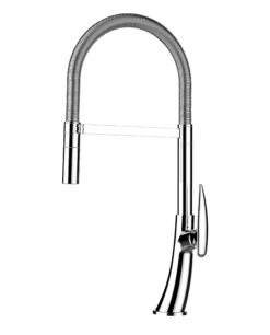 Wasserhahn Küchenarmatur Spültischmischer, Verchromt Mit 360° Schwenkbarem Stahlfeder Auslauf, Abnehmbare 2 Strahl Handbrause, Leaf Design