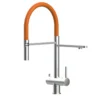 3 Wege Wasserhahn Küchenarmatur Spültischmischer, Edelstahl Massiv, 360° Schwenkbarem Orange Auslauf, Abnehmbare 2 Strahl Handbrause, Gebürstet